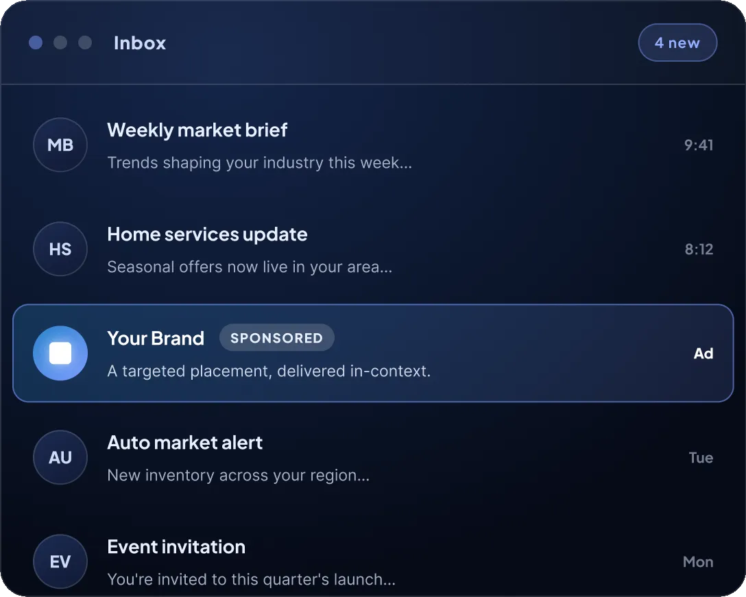 Conceptual visualization of targeted email advertising and audience-focused media delivery