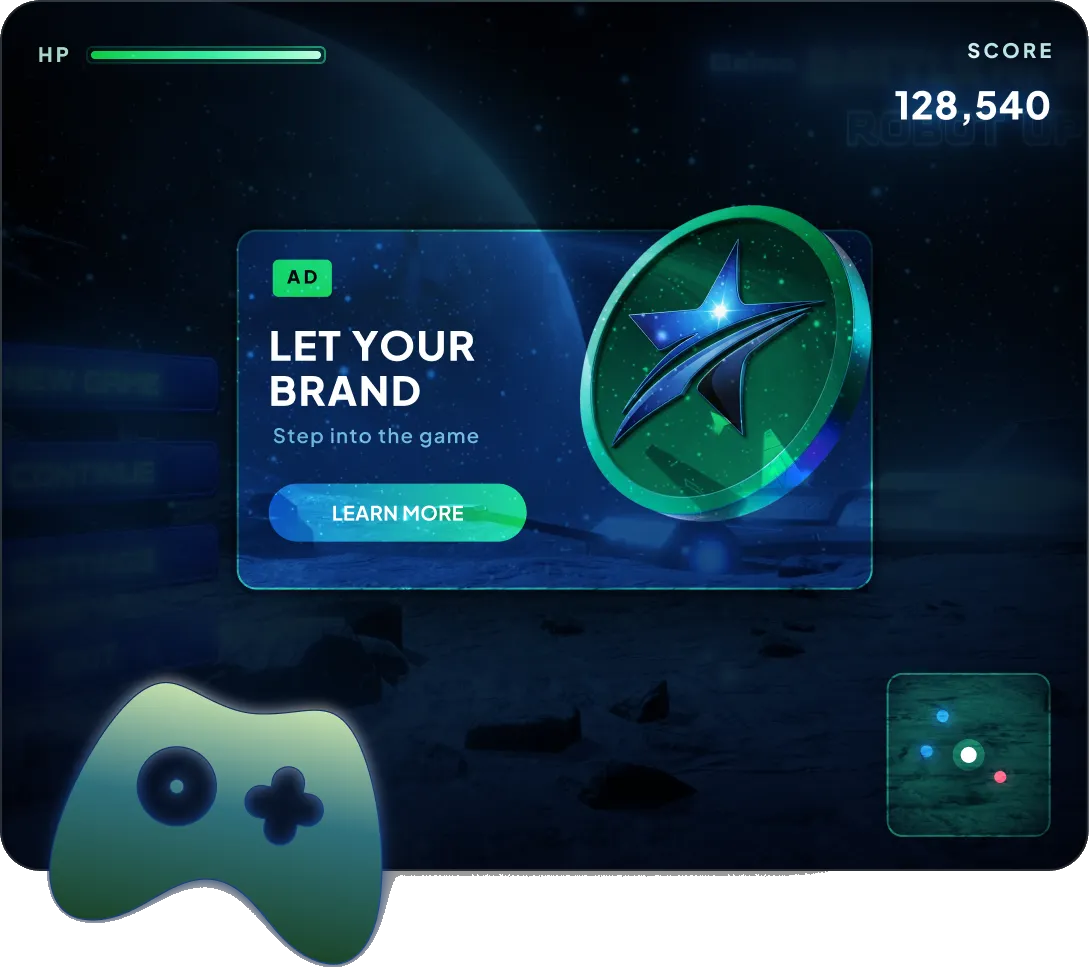 Conceptual visualization of programmatic advertising inside gaming environments