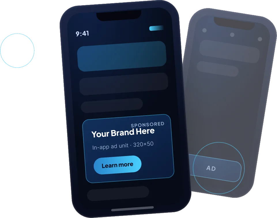 Conceptual visualization of programmatic mobile advertising across mobile devices and app environments